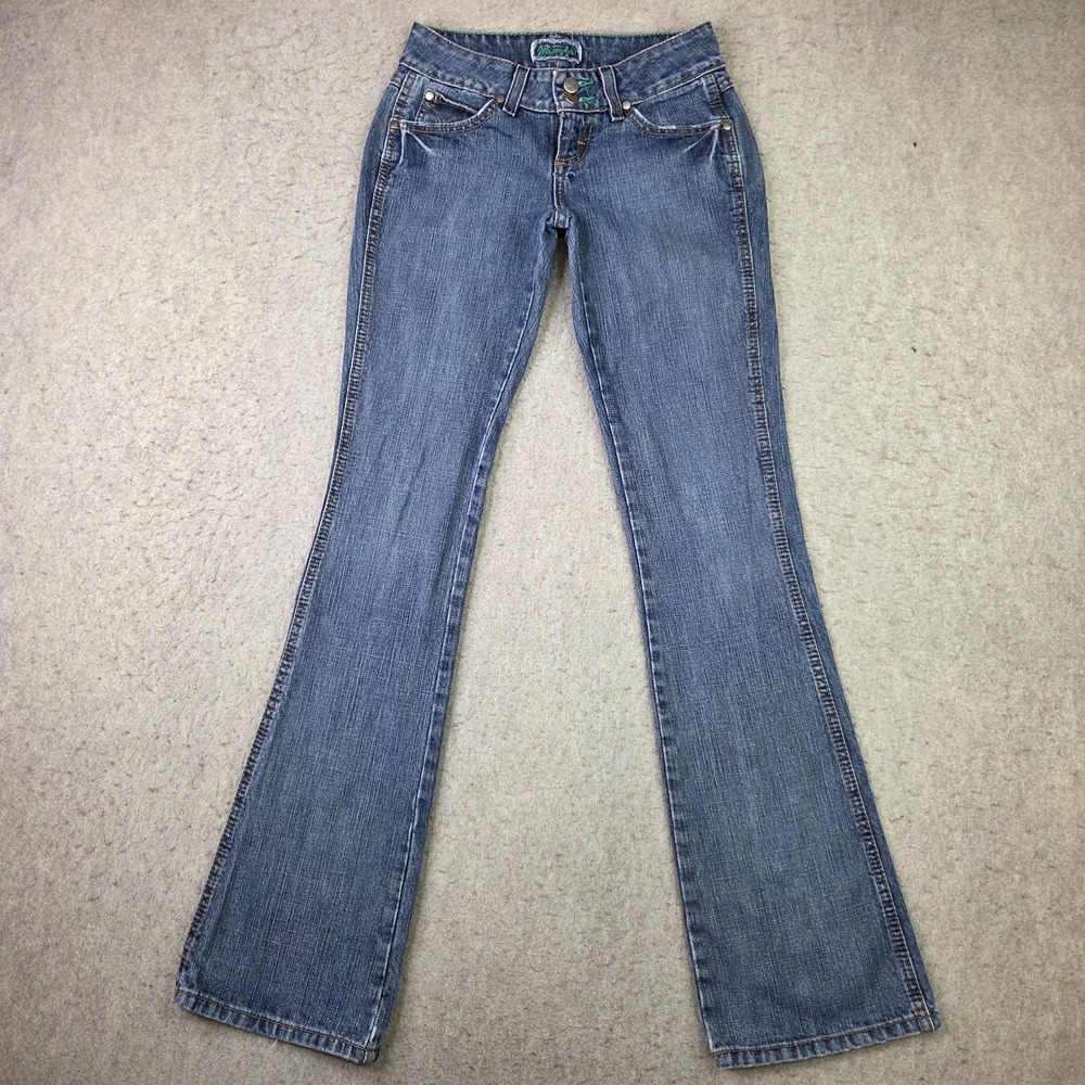 Wrangler Premium Patch Jeans Womens 27 Dark Wash Retro Low Rise Bootcut Stretch